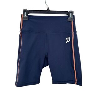 Peloton Navy Blue High Waisted Biker‎ Shorts with Orange Stripe Size M Spinning